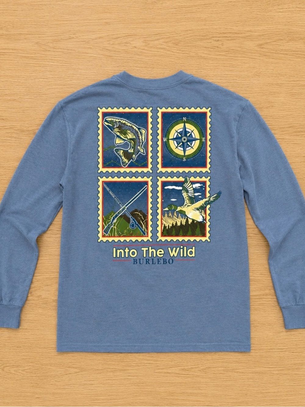 BURLEBO Blue Long-Sleeve Tee with Outdoor Stamp Graphic